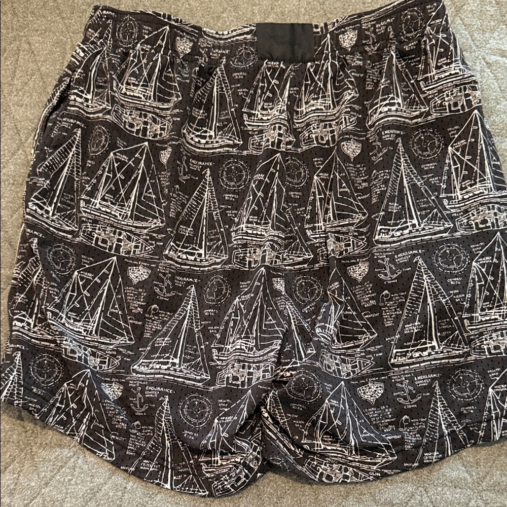 Nice Laundry Black Sailboat Print Men's Swim Trunks - Elastic Waist - Picture 3 of 3